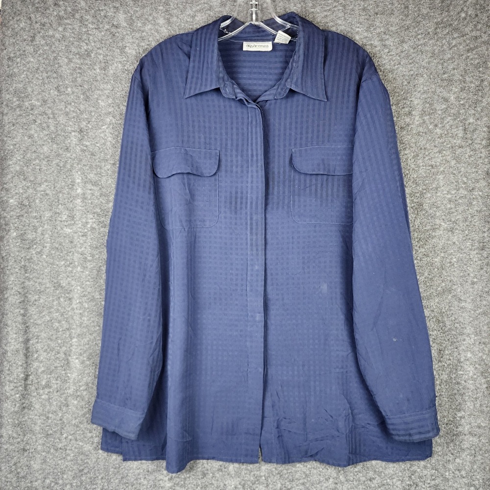 Apparenza Button Down Shirt Mens 2X Navy Blue Textured Grid Long Sleeve Pocket
